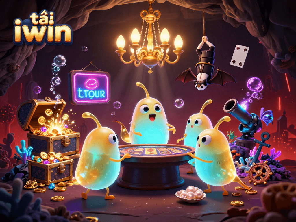 Exciting game scene with glowworms illuminating a cave casino as players tải iwin and enjoy colorful games.