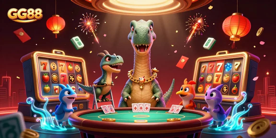 Engage with GG88's thrilling slot experience featuring vibrant 3D characters and casino elements.
