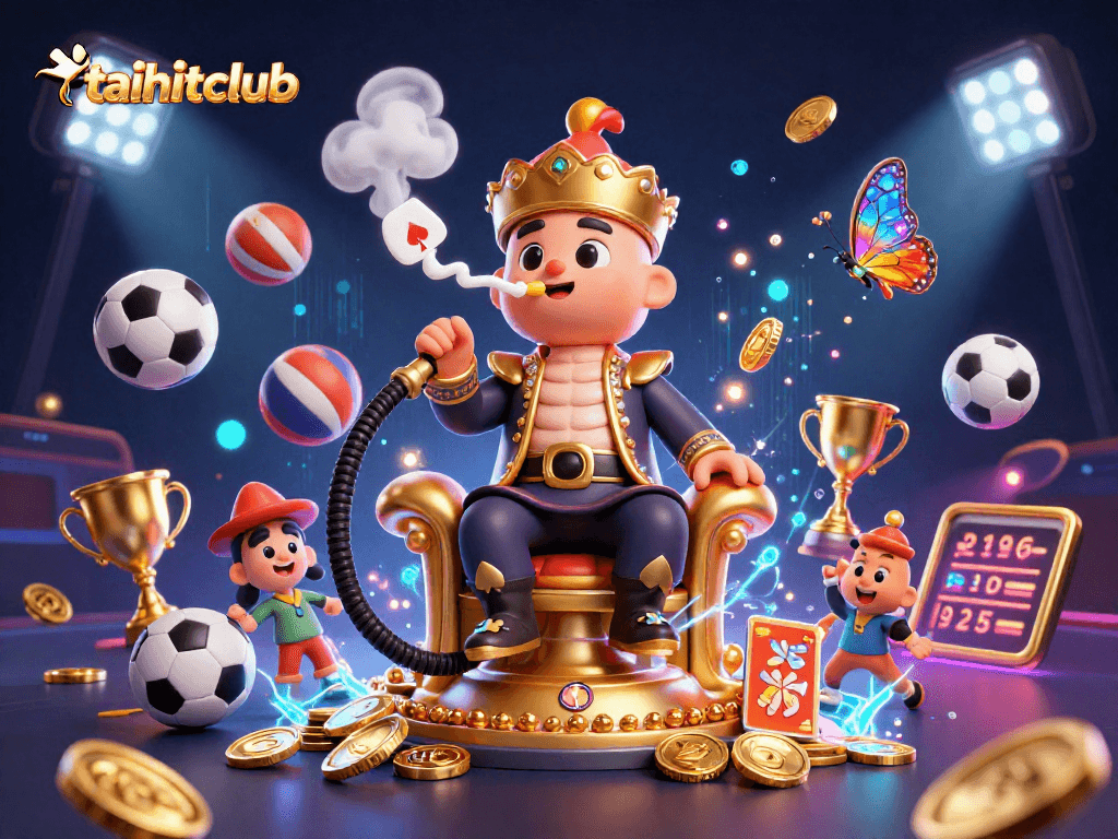 Engage with taihitclub’s vibrant art featuring a caterpillar hookah-master amidst dynamic sports symbols.