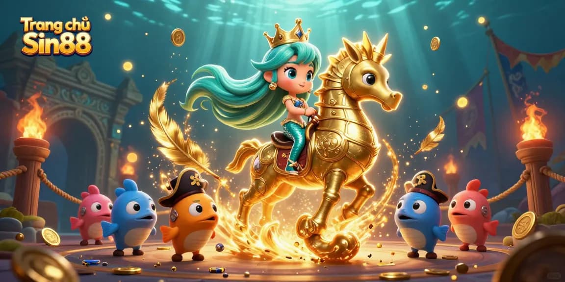 Experience thrill at Trang chủ Sin88 with a vibrant 3D casino scene featuring a mermaid princess.