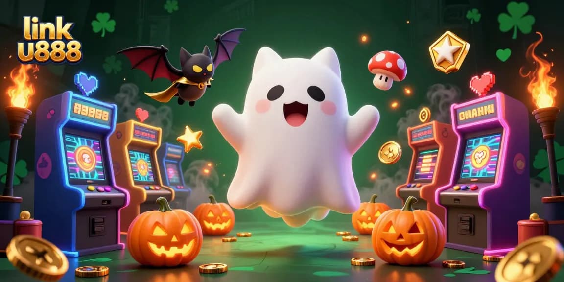 Engage with link u888 in a haunted casino setting featuring a ghost cat and vibrant elements.