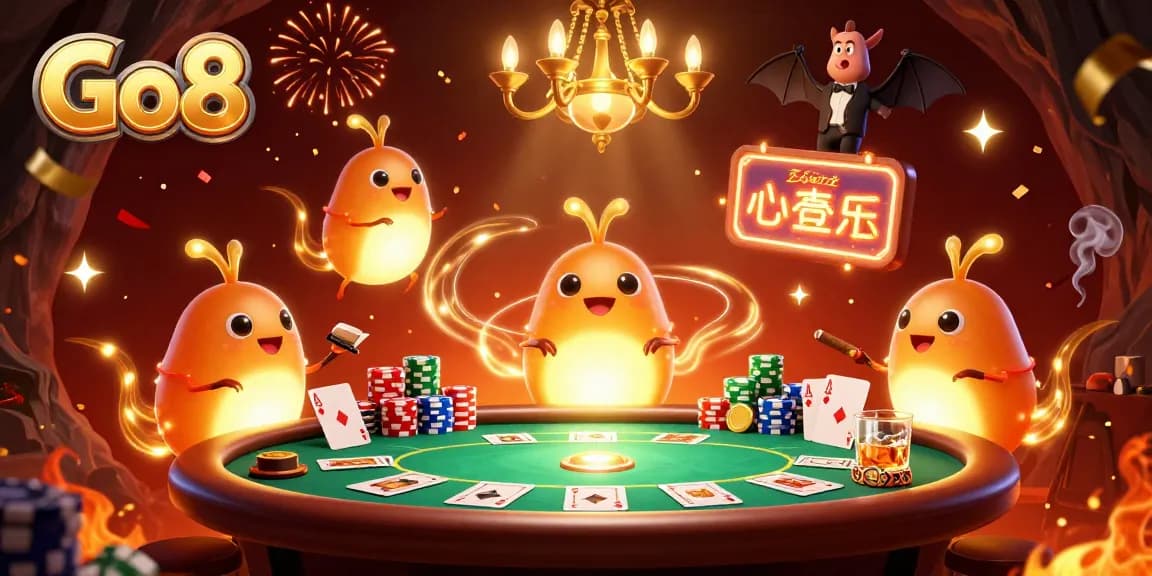 Engage in thrilling games at Go8's casino, illuminated by vibrant glowworms and a bat dealer.
