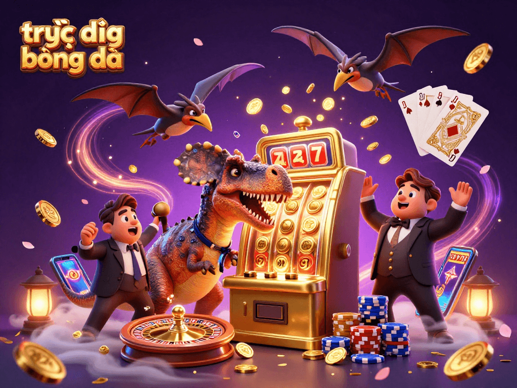 Experience thrilling trực tiếp bóng đá action with dynamic characters and gold coins flying in this vibrant casino scene.