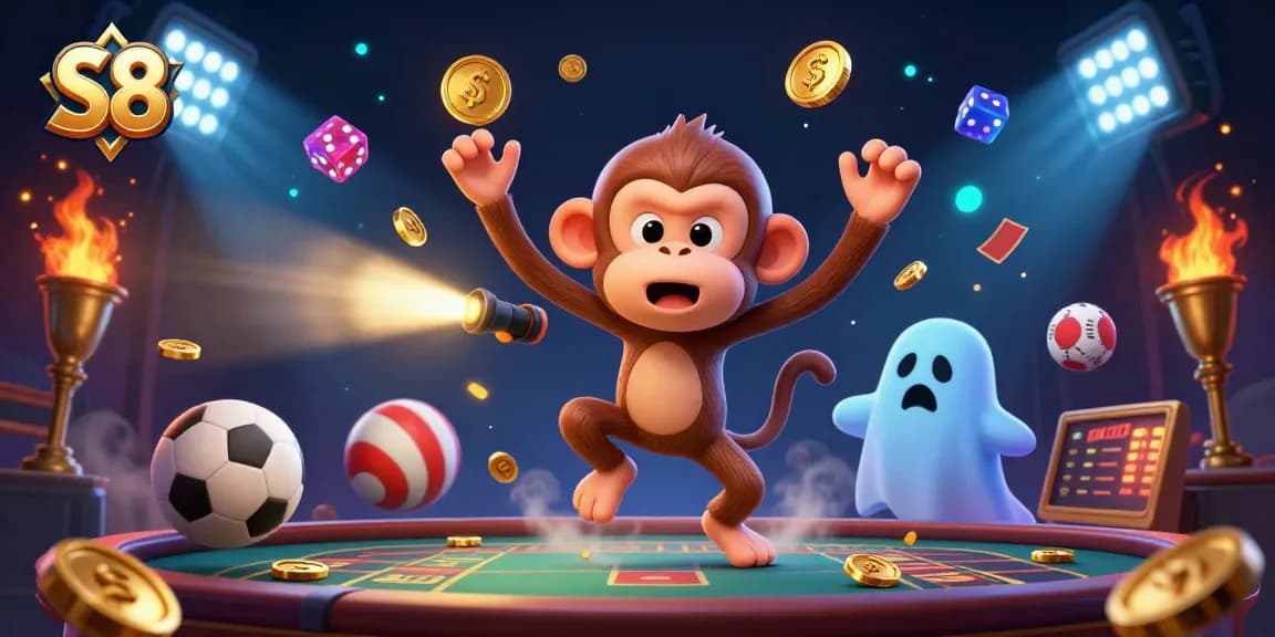Engage with S8's thrilling gaming atmosphere featuring a poltergeist monkey and ghost-hunter puppy.