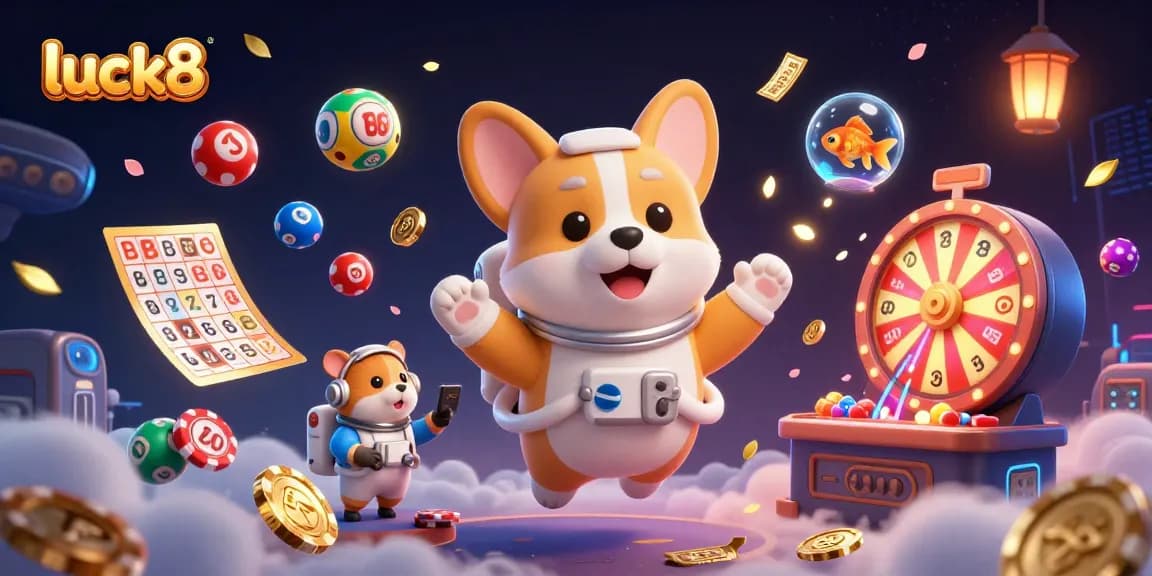 Slot games come to life with luck8's engaging 3D illustration showcasing exciting casino elements.