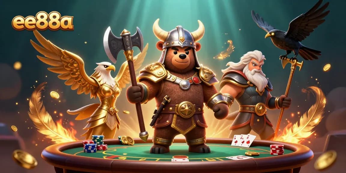 Experience excitement with ee88a at a vibrant poker table surrounded by dynamic characters.