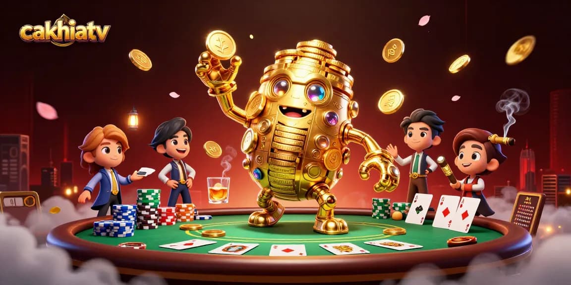Experience the thrill of gambling on cakhiatv with a cartoon golem and poker elements