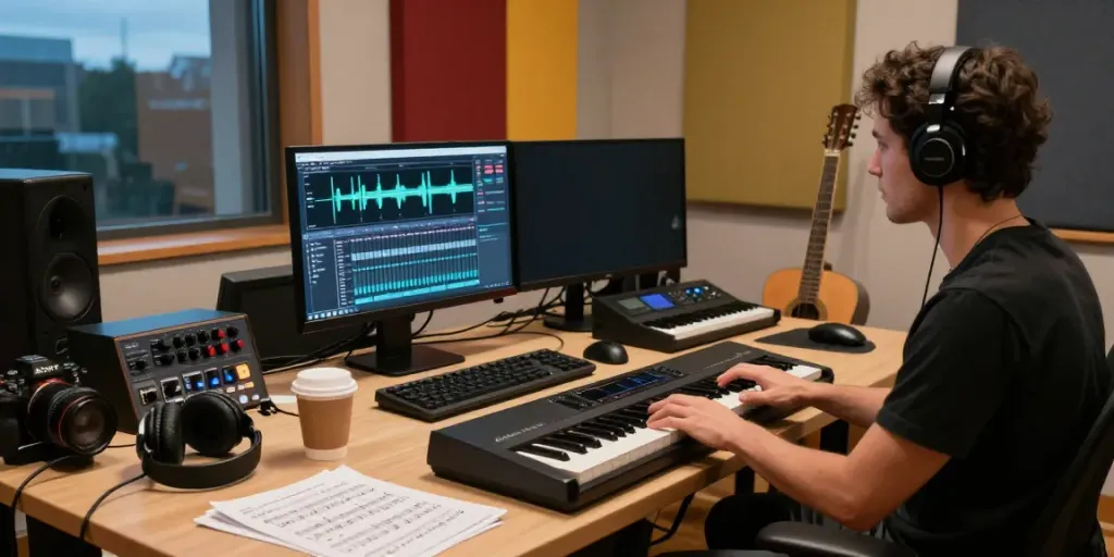 Musician playing the GO 88 piano in a modern music studio.