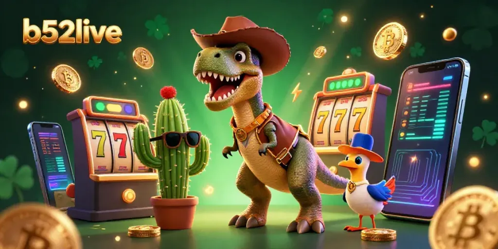 Engage in thrilling slots action at b52live with vibrant, colorful casino characters.