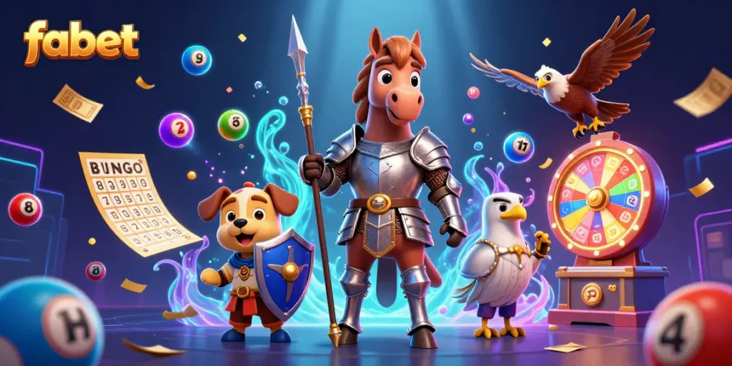 Experience fabet's thrilling gaming with a medieval knight and vibrant lottery elements.