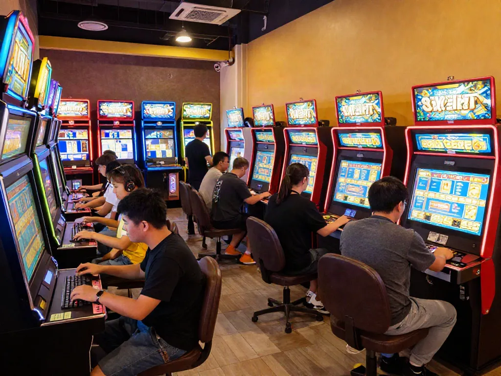 Local gaming venue showcasing engaging slot toto games with happy patrons.