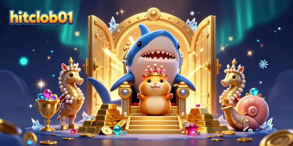Experience thrilling gameplay at hitclub01, featuring a golden hamster king surrounded by treasure and casino elements.