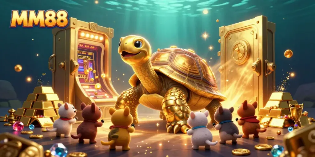 Engage in thrilling gameplay at MM88 with a dazzling 3D scene of golden treasures and excitement.