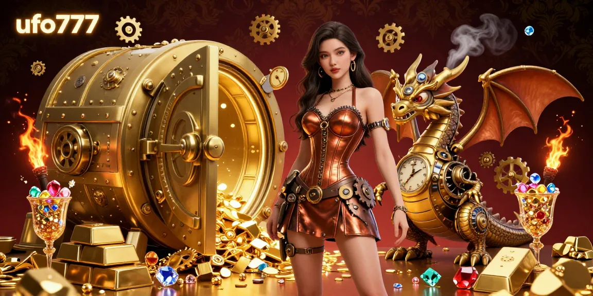 Spin to win with ufo777 as gold treasures and gems burst forth in this dynamic casino scene.