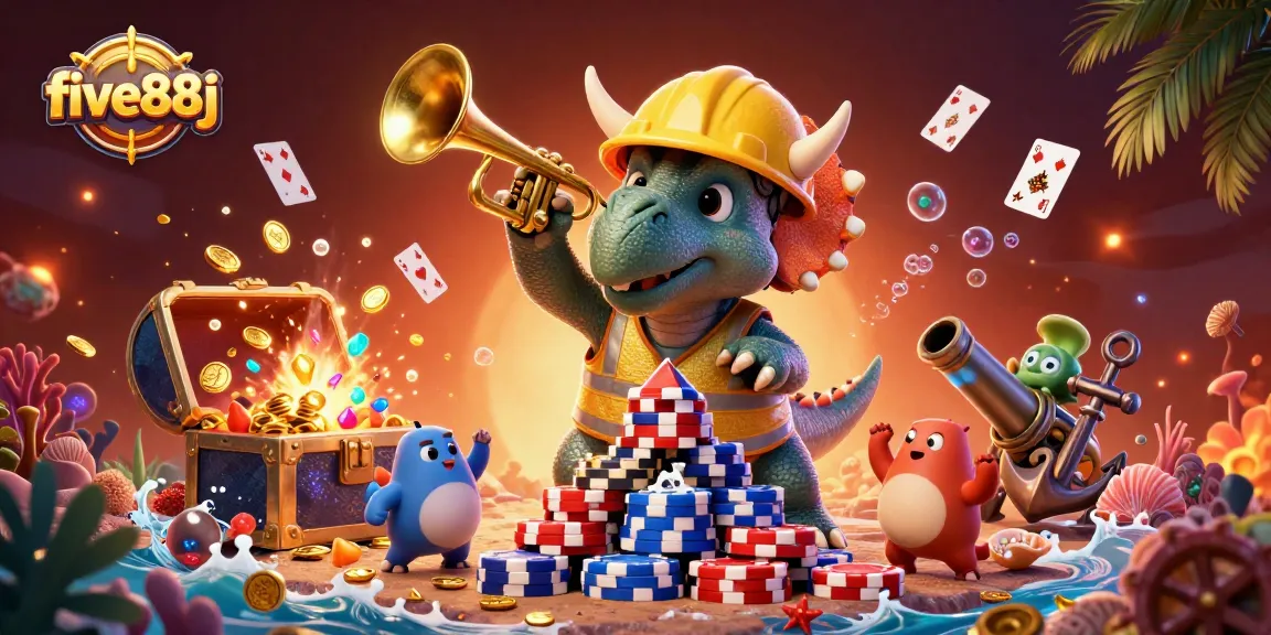 Experience thrilling action at five88j with a triceratops and a parasaurolophus celebrating casino victories!
