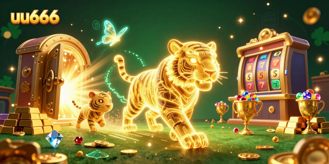 Spin to win with uu666 in a vibrant casino scene filled with treasures and neon characters.