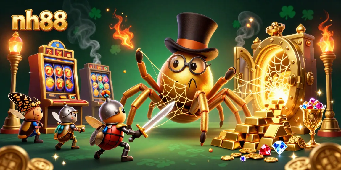 Spin the reels with nh88's vibrant golden tarantula theme, surrounded by jackpot treasures!