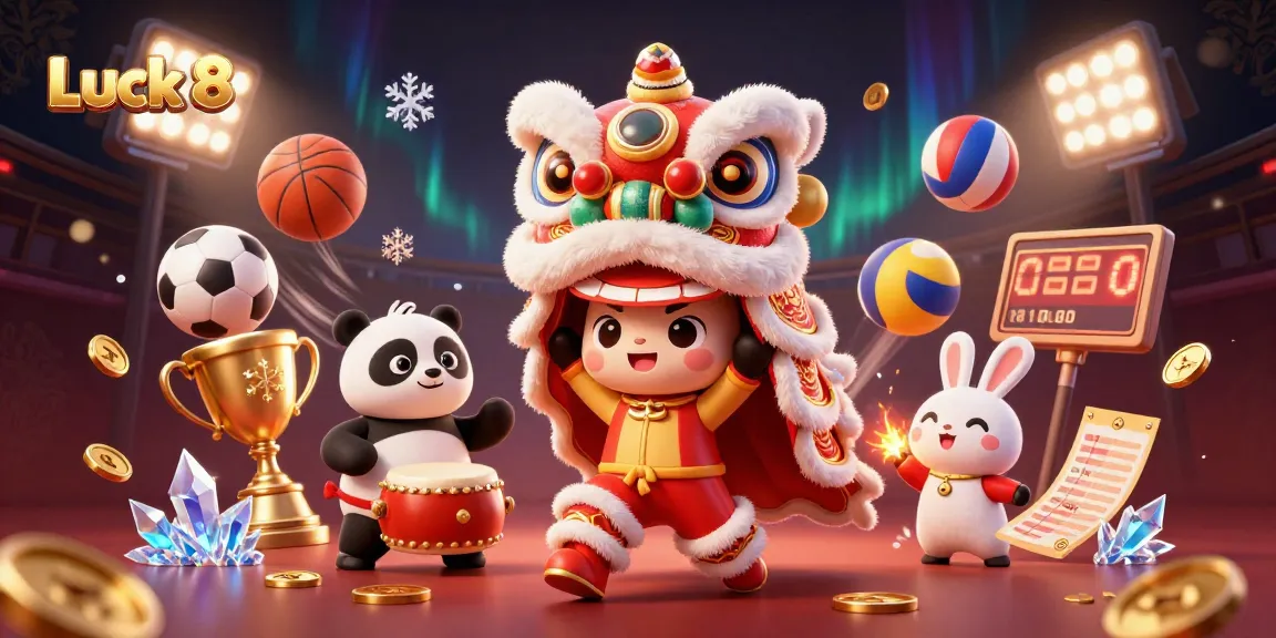 Engage with Luck 8's vibrant casino scene featuring dynamic characters and sports elements in 3D.