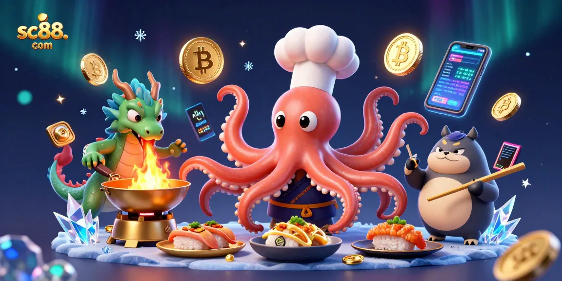 Join the excitement at sc88. com with our vibrant casino-themed 3D illustration featuring unique characters and crypto elements.