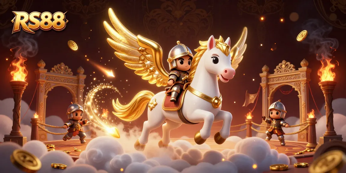 Experience RS88 and its vibrant atmosphere with a knight riding a celestial horse in a dynamic gambling scene.