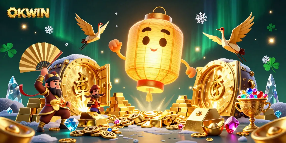 Experience the excitement of OKWIN as the giant golden lantern spirit illuminates the night market casino.