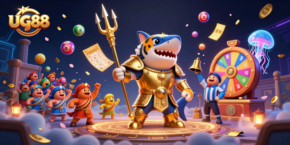 Experience electrifying casino excitement with ug88's tiger shark gladiator in an underwater colosseum.
