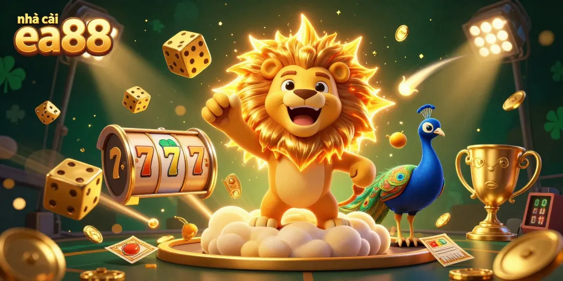 Play exciting games at nhà cái ea88, featuring a vibrant 3D casino scene with unique characters and dynamic betting elements.