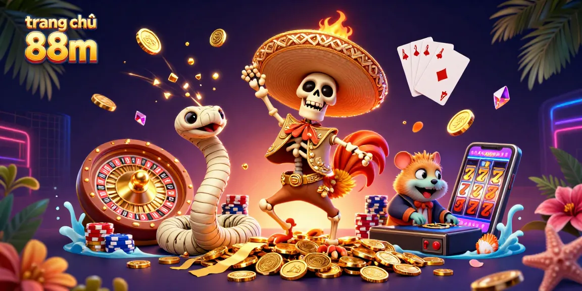 Spin and win at trang chủ 88m with vibrant gaming elements and festive characters.