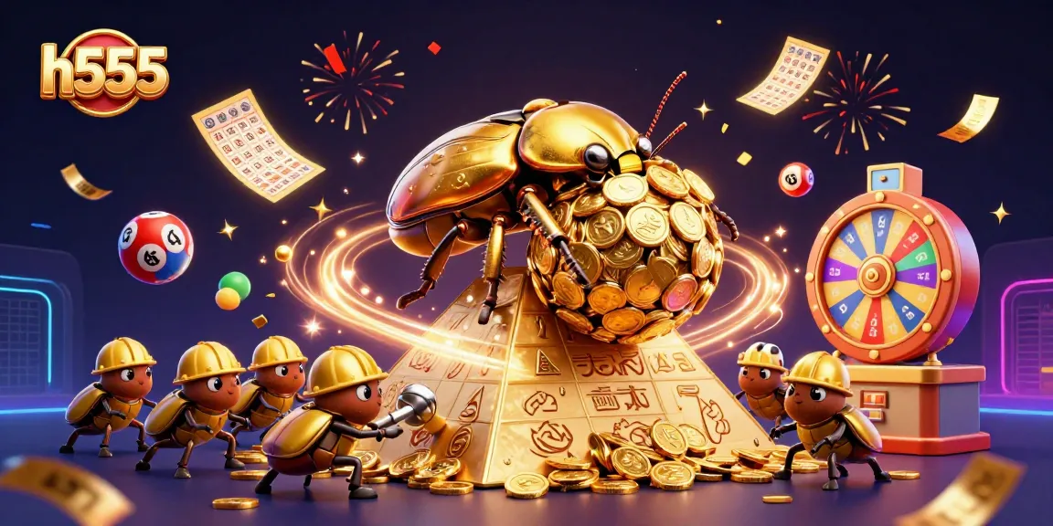 Experience the h555 gaming adventure with colorful lottery elements and casino symbols bringing excitement to life.