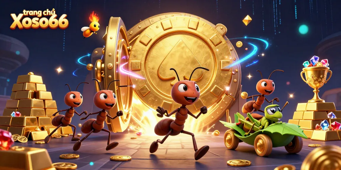 Engage with the thrilling adventure on trang chủ Xoso66 as ants carry a massive poker chip in a dynamic casino heist scene.