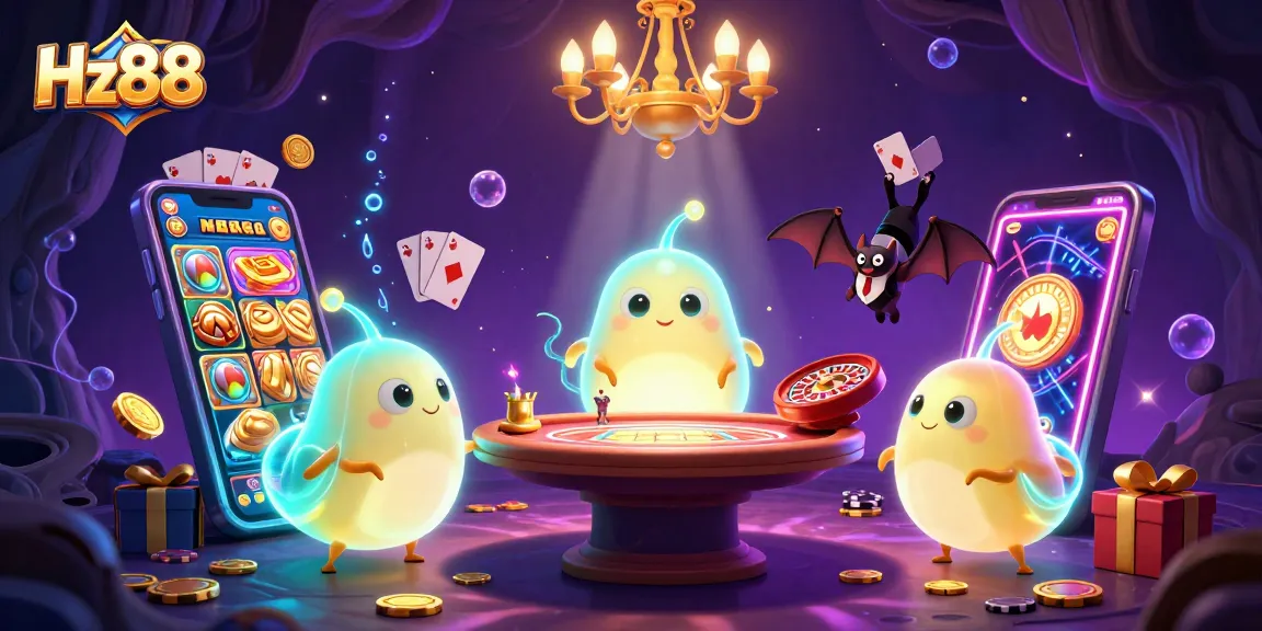 Play exciting casino games at Hz88, illuminated by glowworms in a vibrant 3D scene.