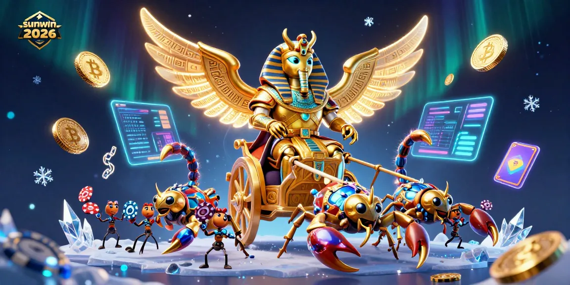 Experience sunwin 2026 with epic gaming adventures featuring a golden scarab beetle and crypto elements.
