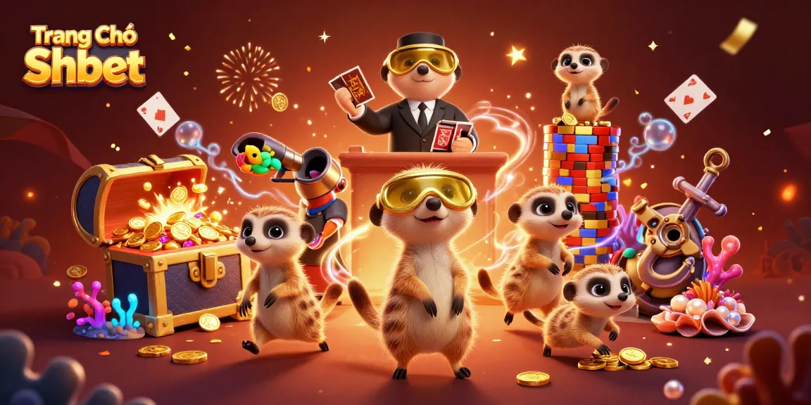 Engage with Trang Chủ Shbet's lively scene featuring meerkats managing a casino with vibrant elements.