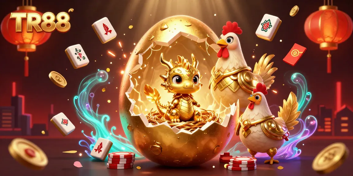 Experience TR88's vibrant gaming world with golden dragon and poker chips illustrations.