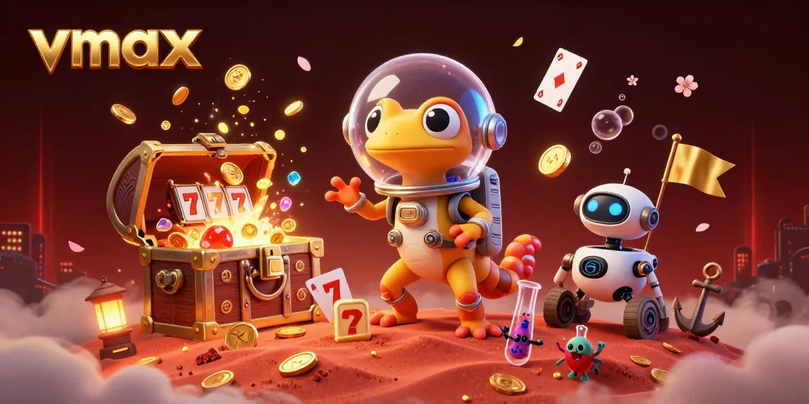 Explore the vibrant vmax casino world with Martian gecko and treasure amidst stunning visuals.